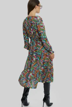James Lakeland Printed Round Neck Tiered Midi Dress