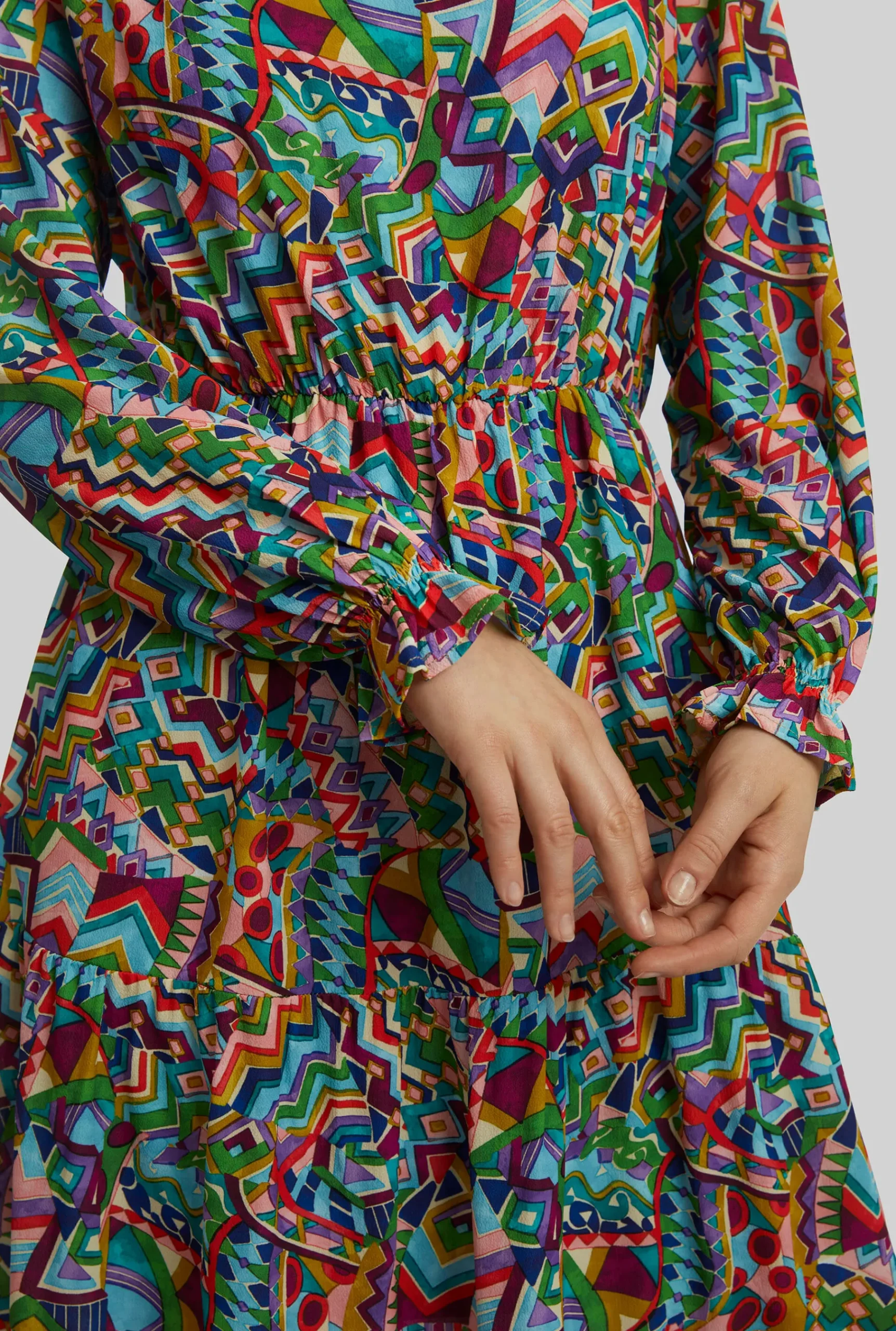 James Lakeland Printed Round Neck Tiered Midi Dress
