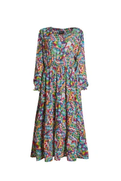 James Lakeland Printed Round Neck Tiered Midi Dress