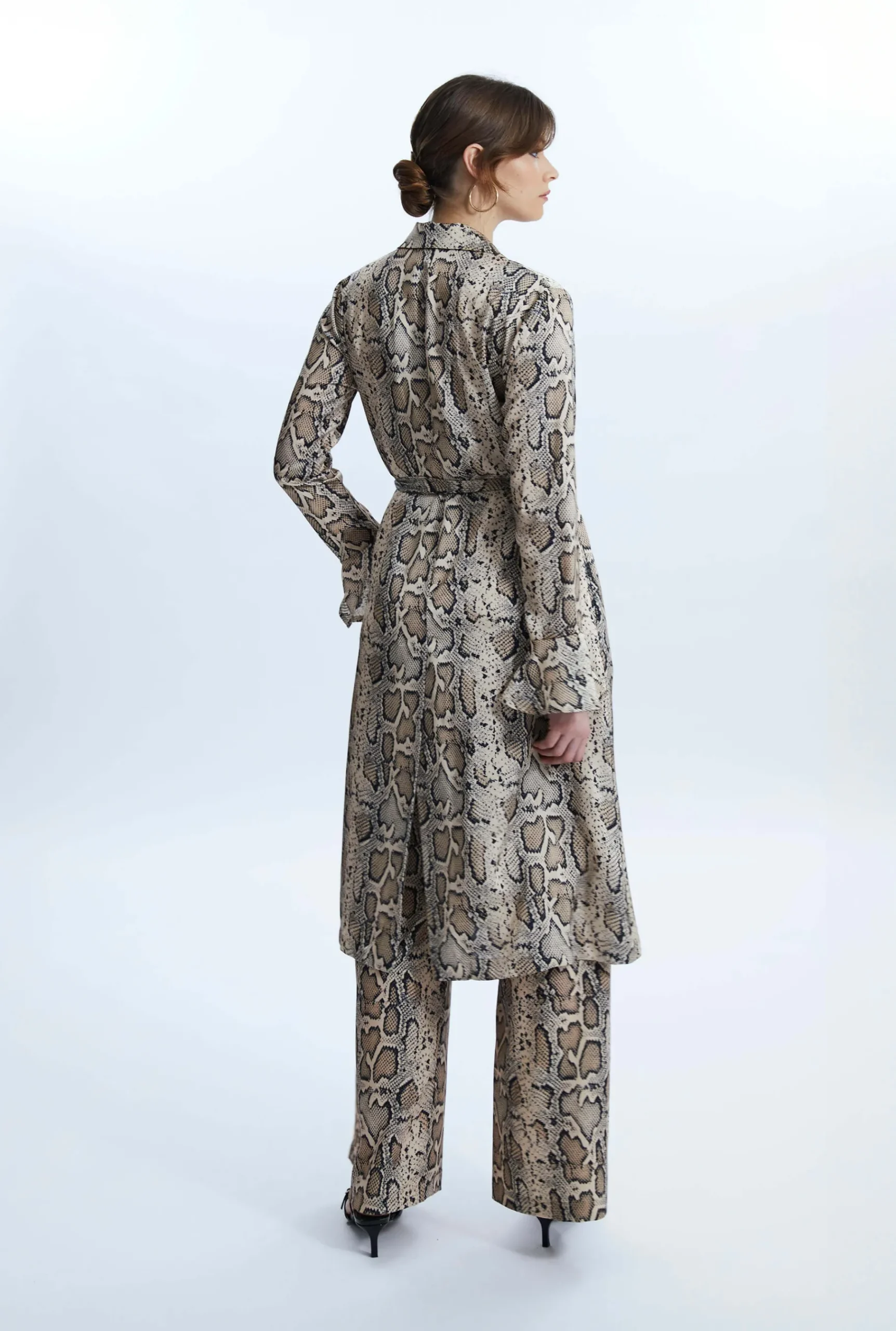 James Lakeland Python Print Wrap Shirt Dress Beige