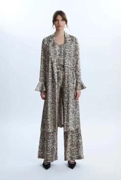 James Lakeland Python Print Wrap Shirt Dress Beige