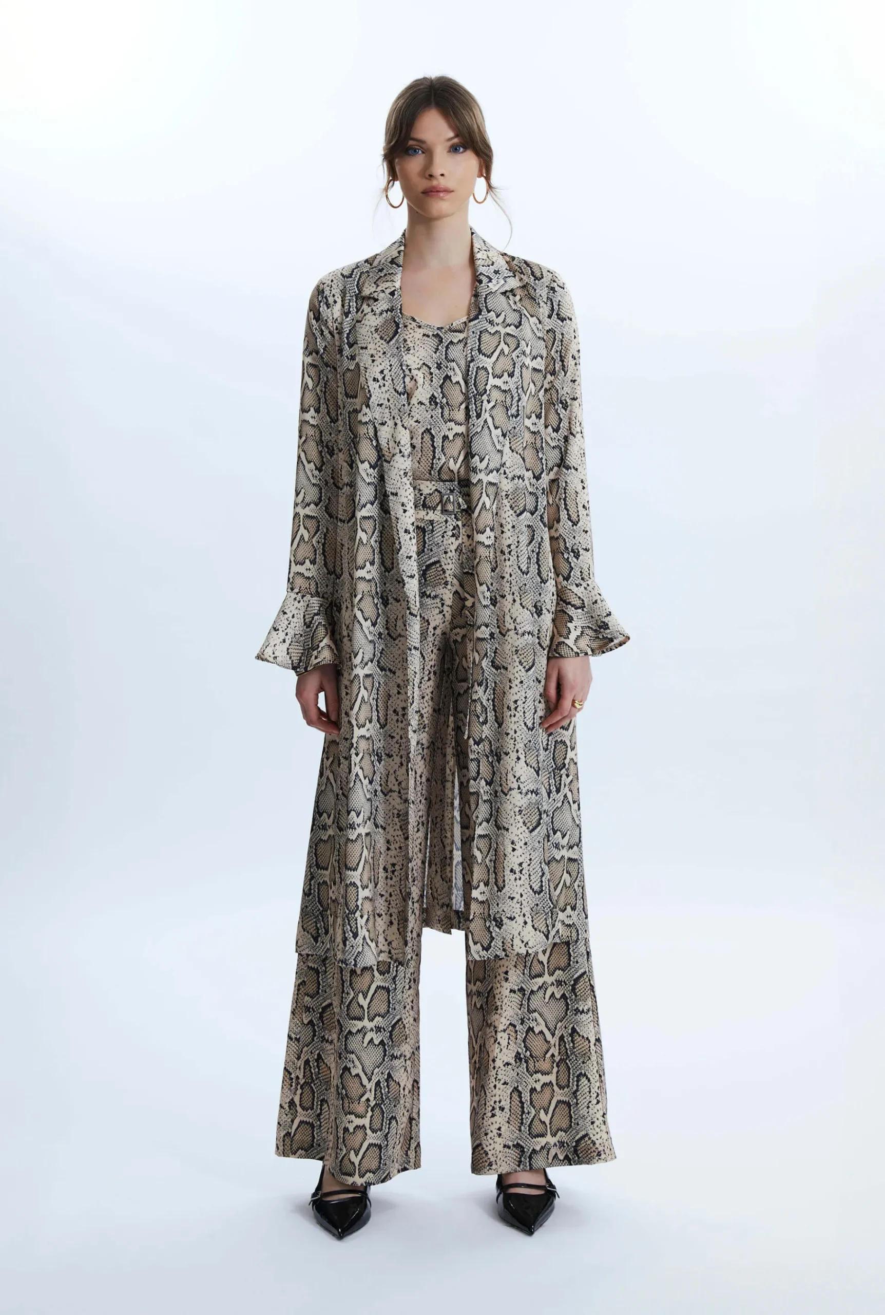 James Lakeland Python Print Wrap Shirt Dress Beige