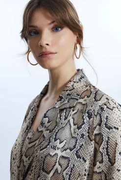 James Lakeland Python Print Wrap Shirt Dress Beige