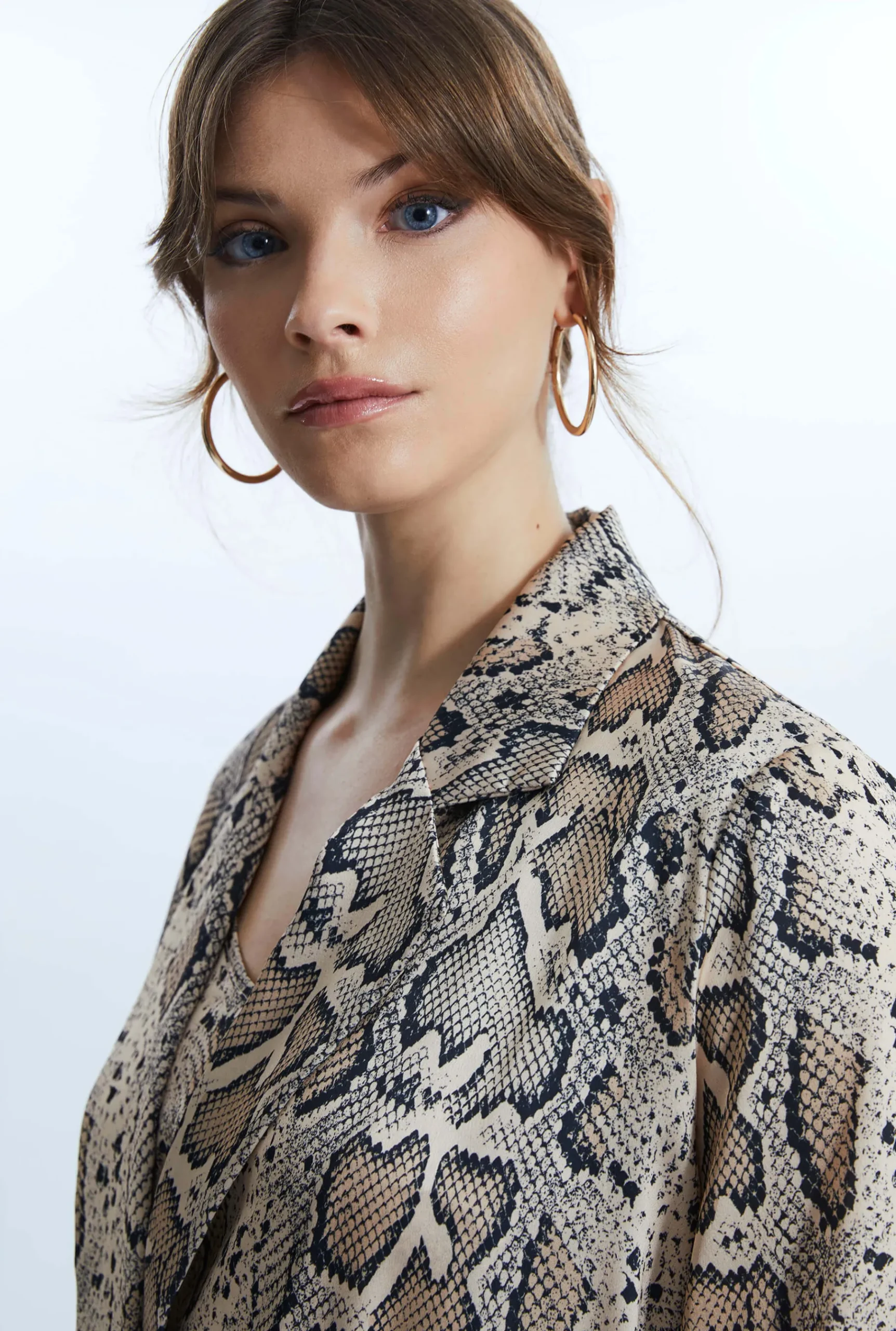 James Lakeland Python Print Wrap Shirt Dress Beige