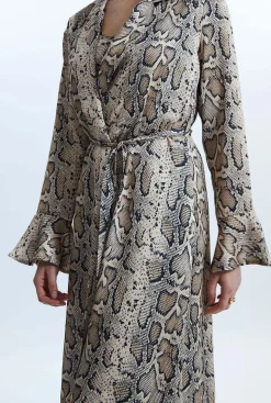 James Lakeland Python Print Wrap Shirt Dress Beige