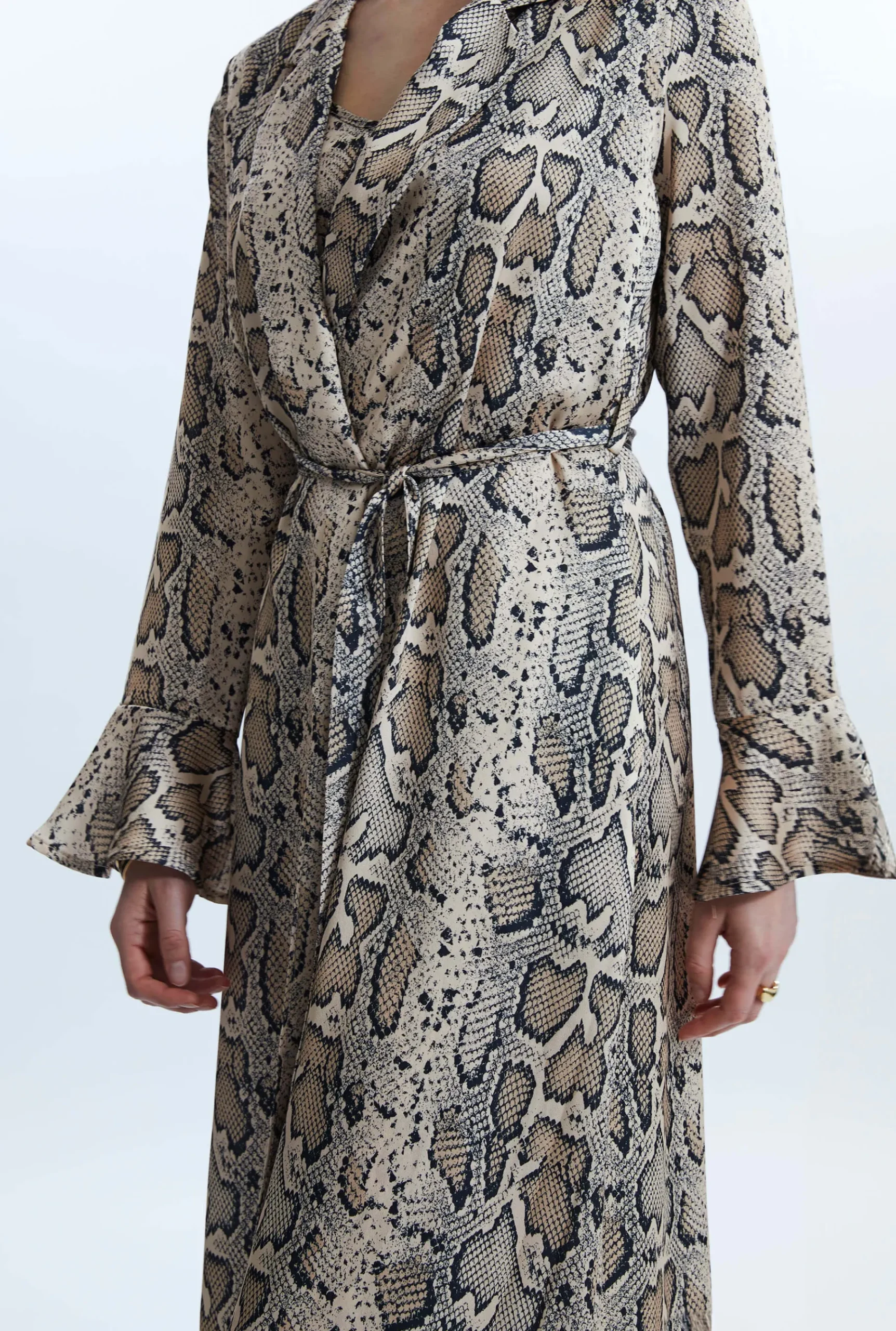 James Lakeland Python Print Wrap Shirt Dress Beige