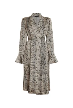 James Lakeland Python Print Wrap Shirt Dress Beige