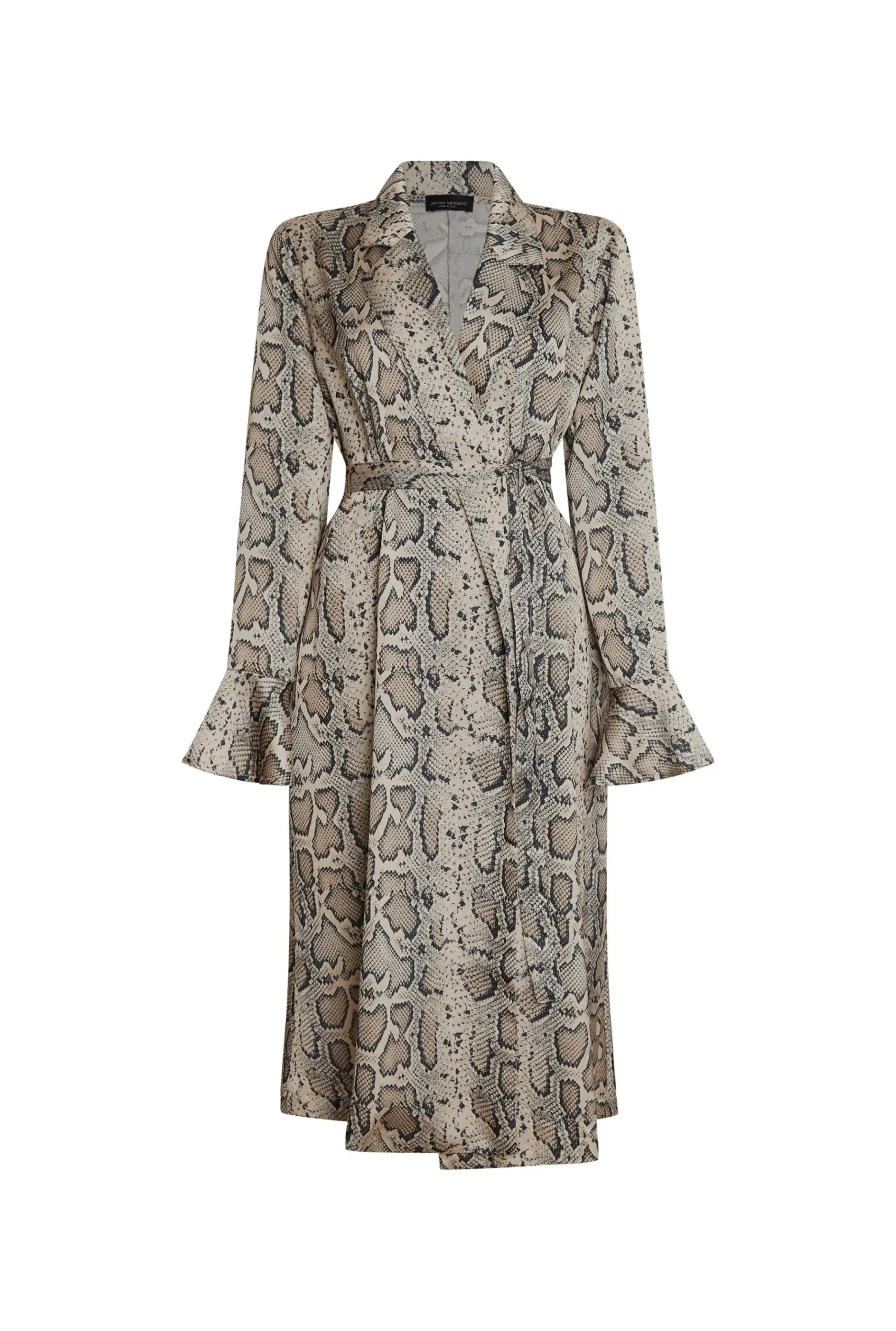 James Lakeland Python Print Wrap Shirt Dress Beige