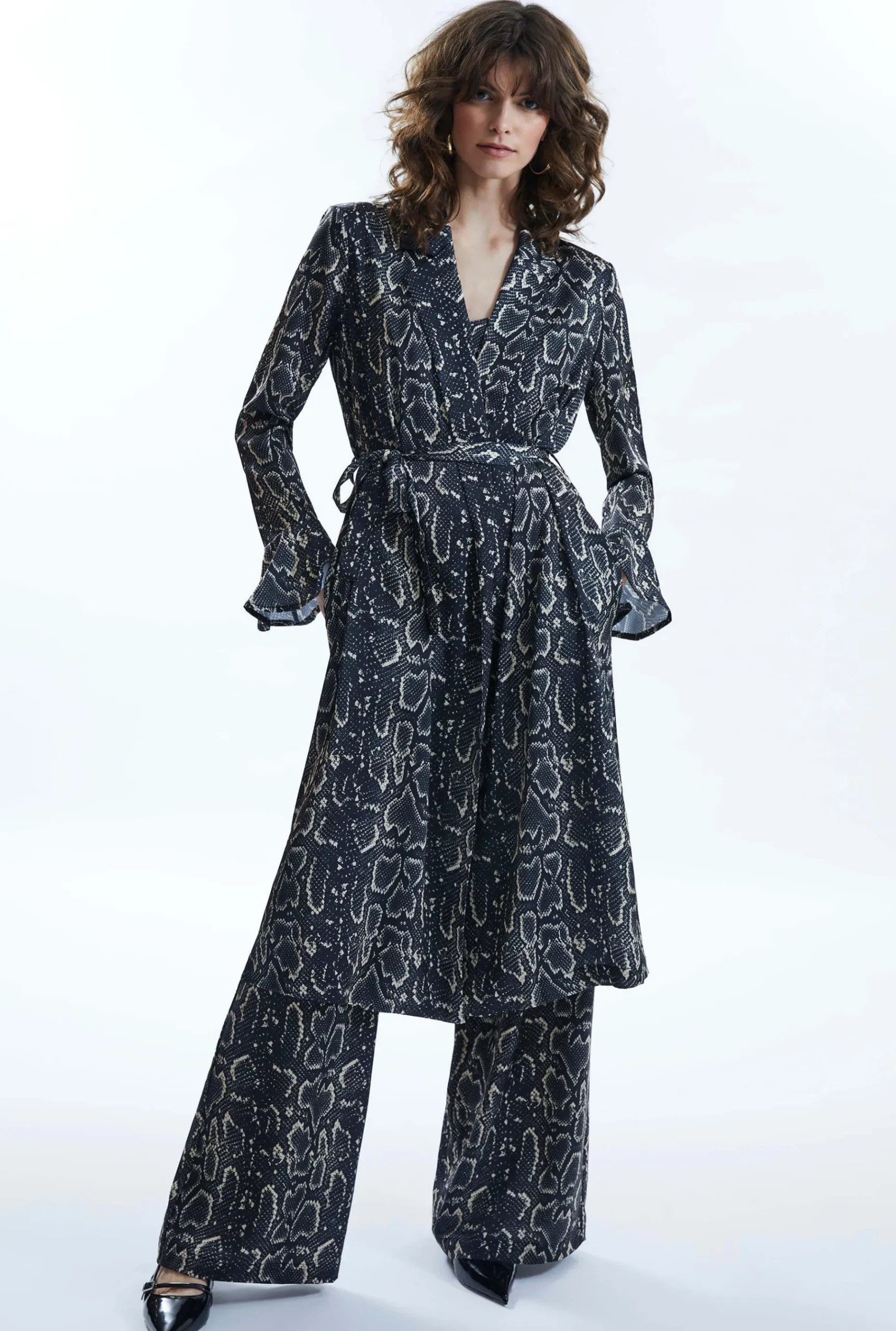 James Lakeland Python Print Wrap Shirt Dress Black-Beige