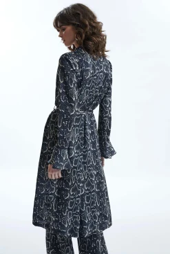 James Lakeland Python Print Wrap Shirt Dress Black-Beige