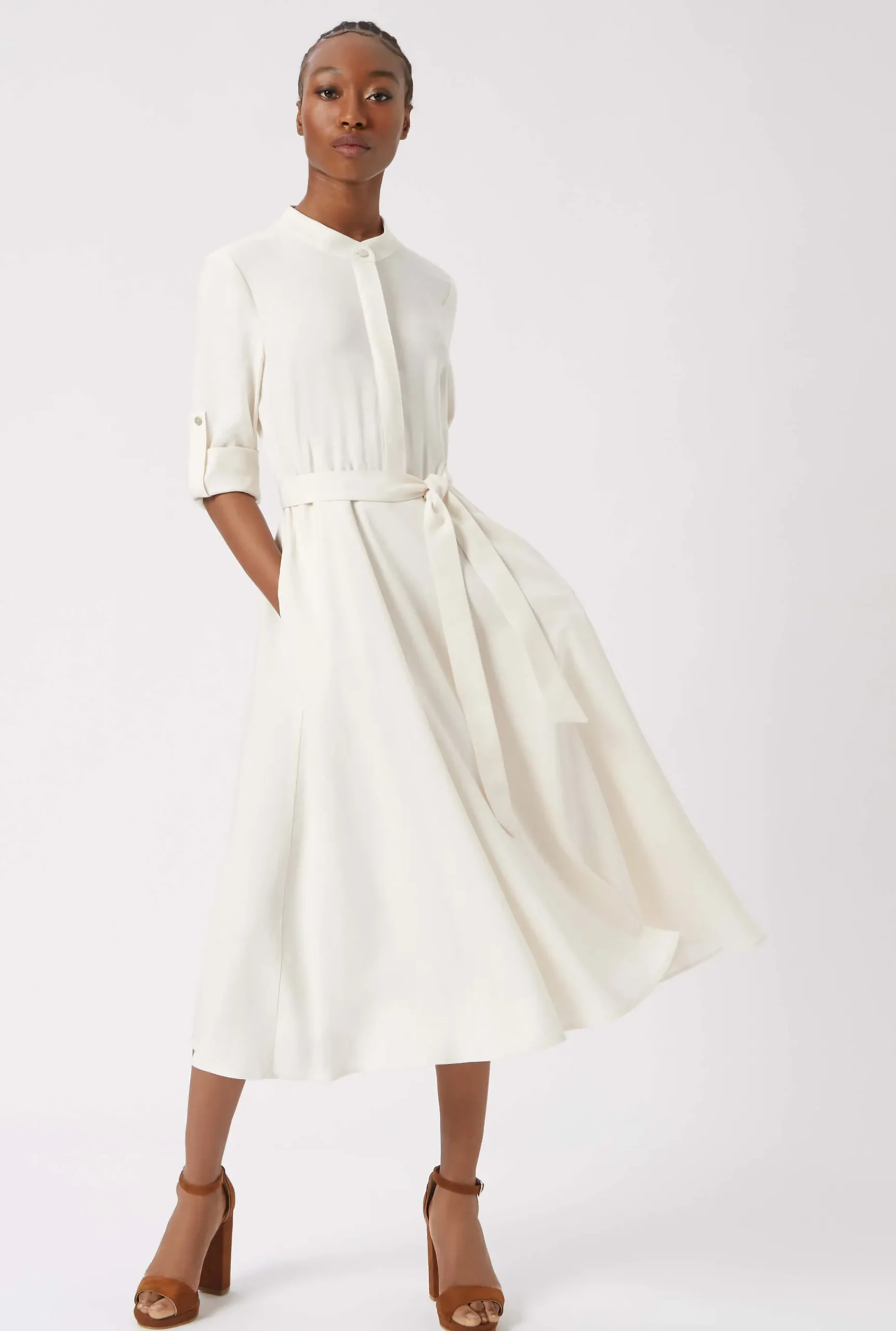 James Lakeland Roll Sleeve Midi Dress Cream