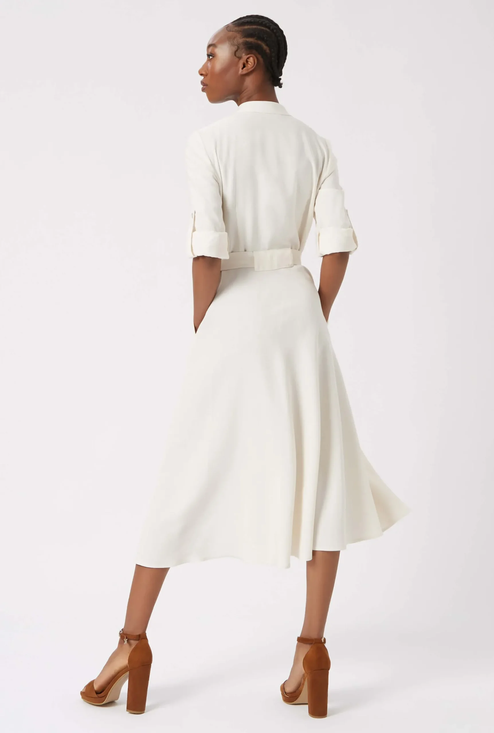 James Lakeland Roll Sleeve Midi Dress Cream