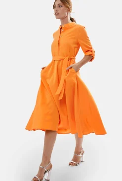 James Lakeland Roll Sleeve Midi Dress Orange