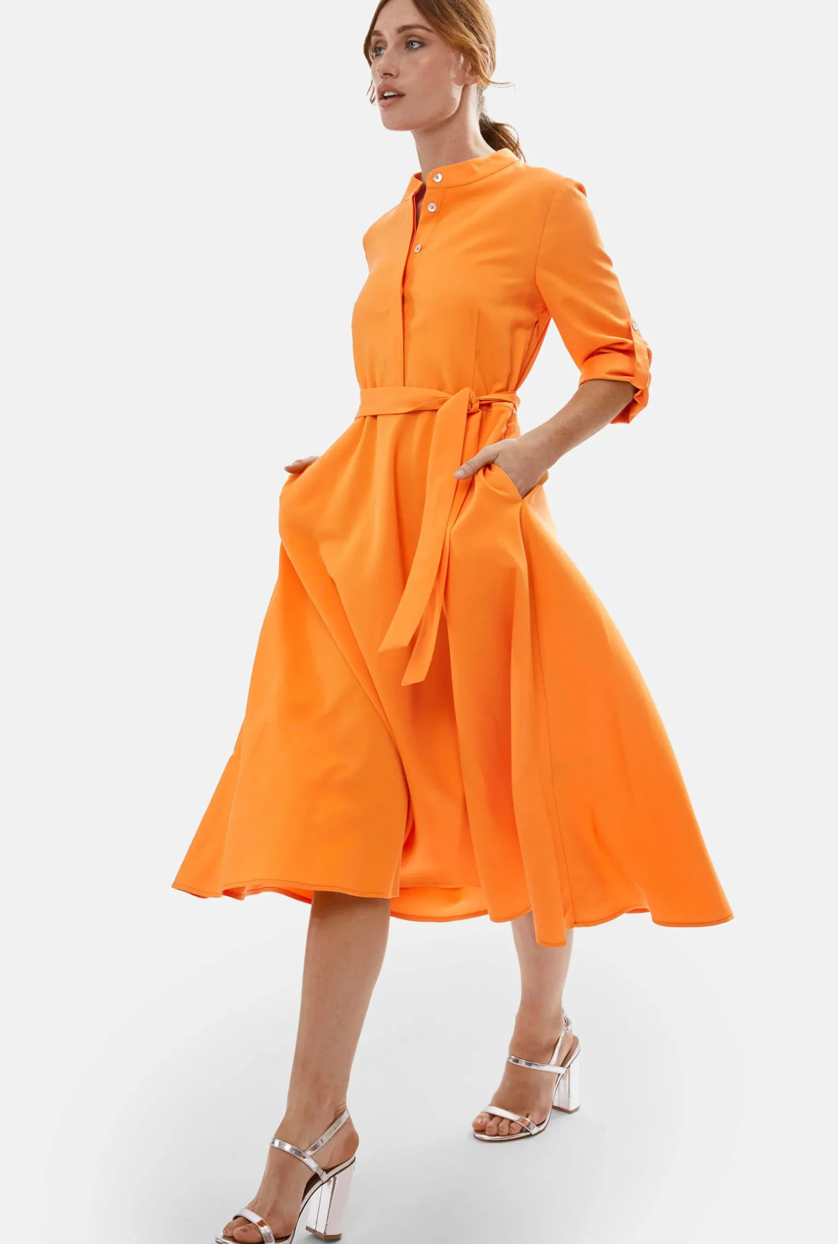 James Lakeland Roll Sleeve Midi Dress Orange
