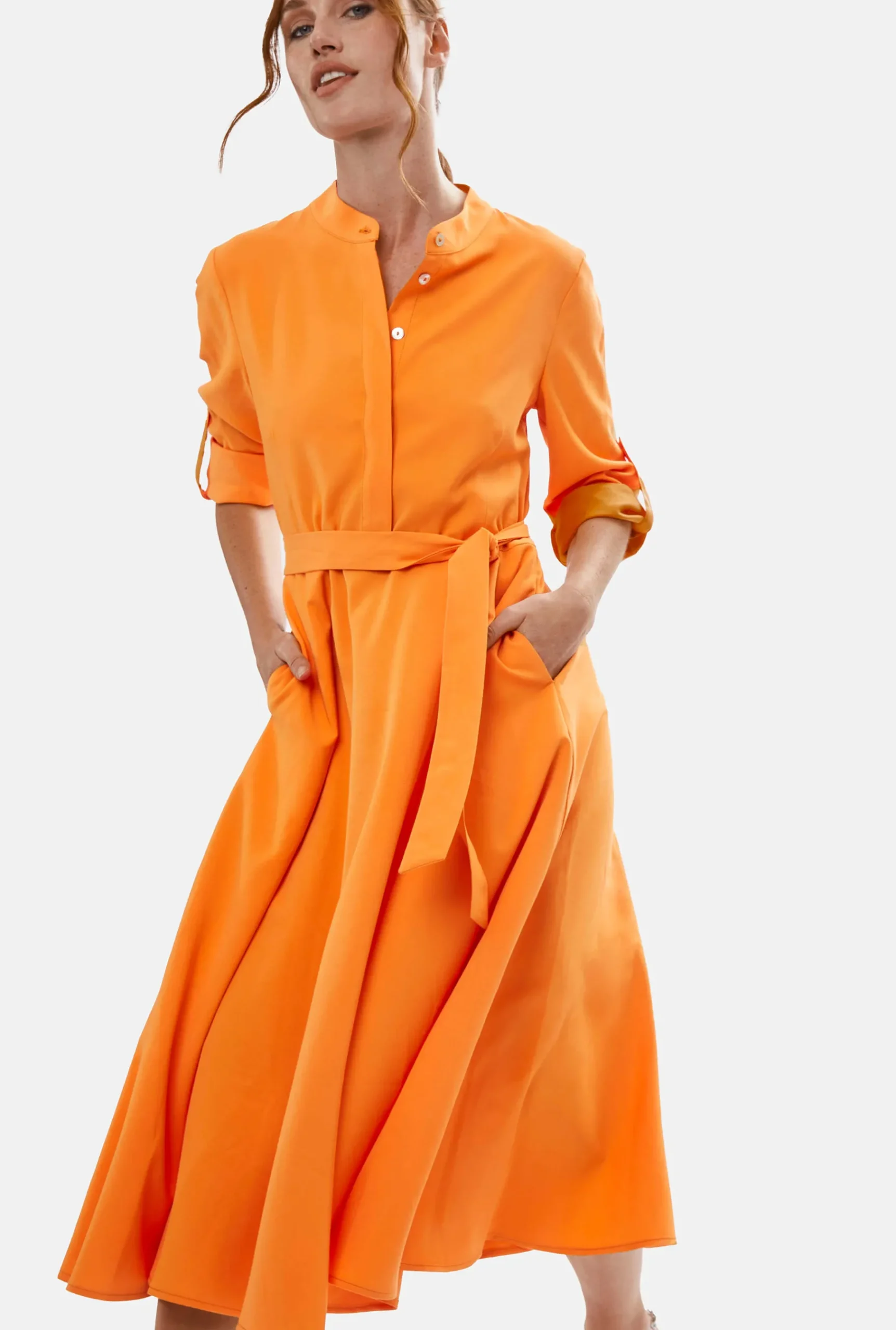 James Lakeland Roll Sleeve Midi Dress Orange
