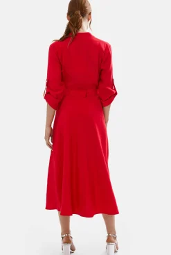 James Lakeland Roll Sleeve Midi Dress Red