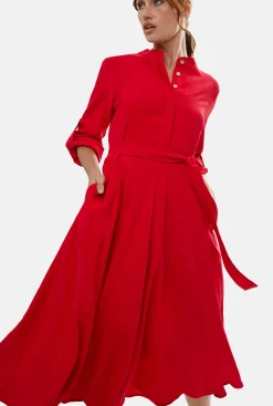 James Lakeland Roll Sleeve Midi Dress Red