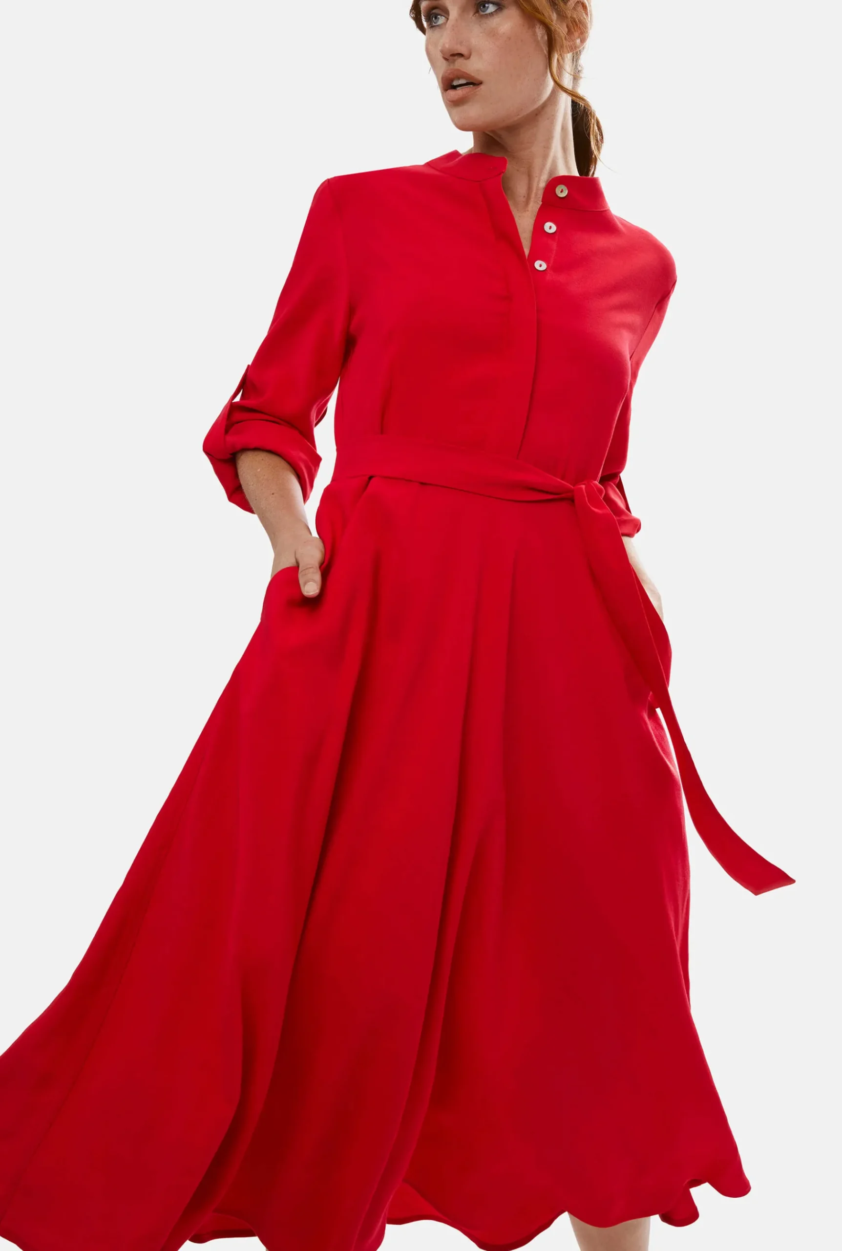 James Lakeland Roll Sleeve Midi Dress Red