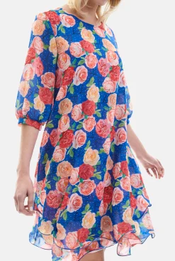 James Lakeland Rose Print Wave Hem Dress Royal