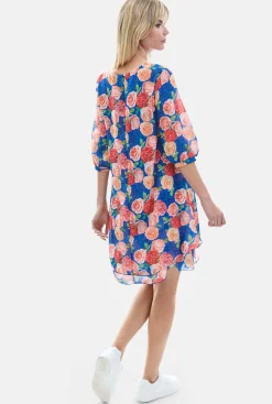 James Lakeland Rose Print Wave Hem Dress Royal