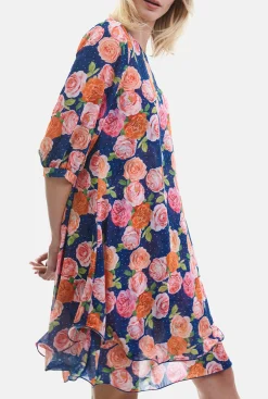 James Lakeland Rose Print Wave Hem Dress Navy