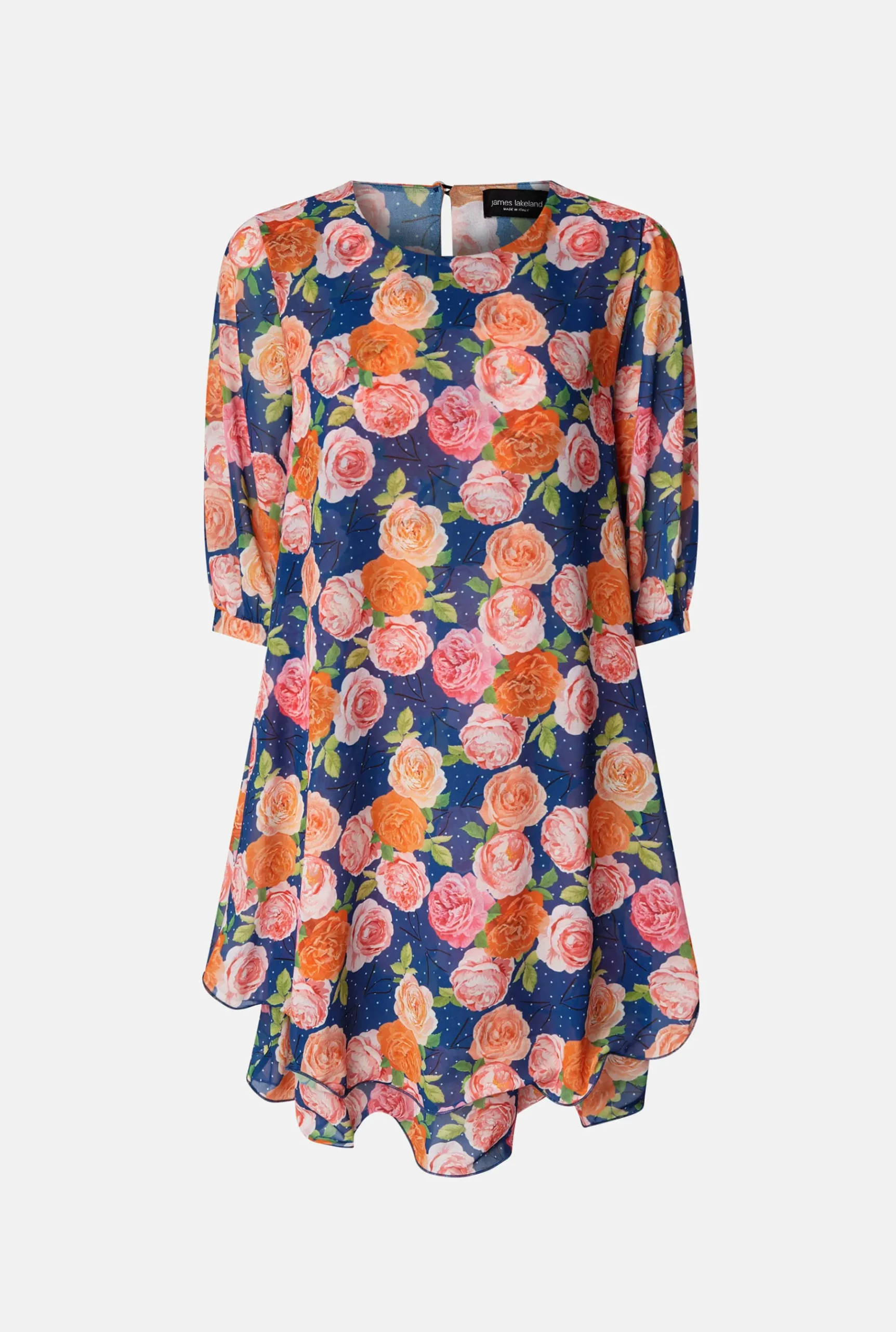 James Lakeland Rose Print Wave Hem Dress Navy
