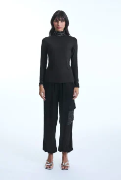 James Lakeland Ruffle Neck Black Top