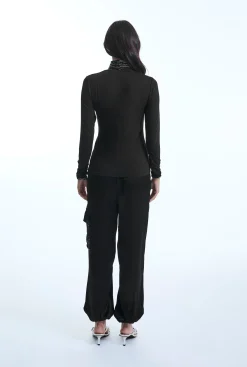 James Lakeland Ruffle Neck Black Top
