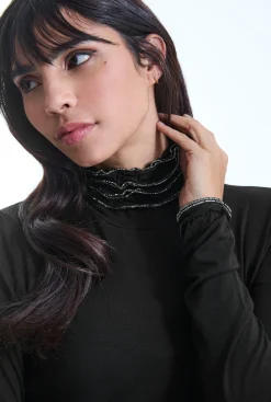 James Lakeland Ruffle Neck Black Top