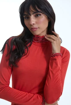 James Lakeland Ruffle Neck Orange Top