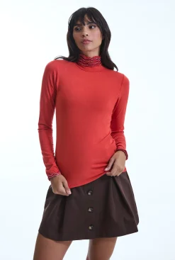 James Lakeland Ruffle Neck Orange Top