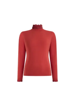 James Lakeland Ruffle Neck Orange Top