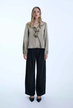 James Lakeland Sand Ruffled V-neck Blouse