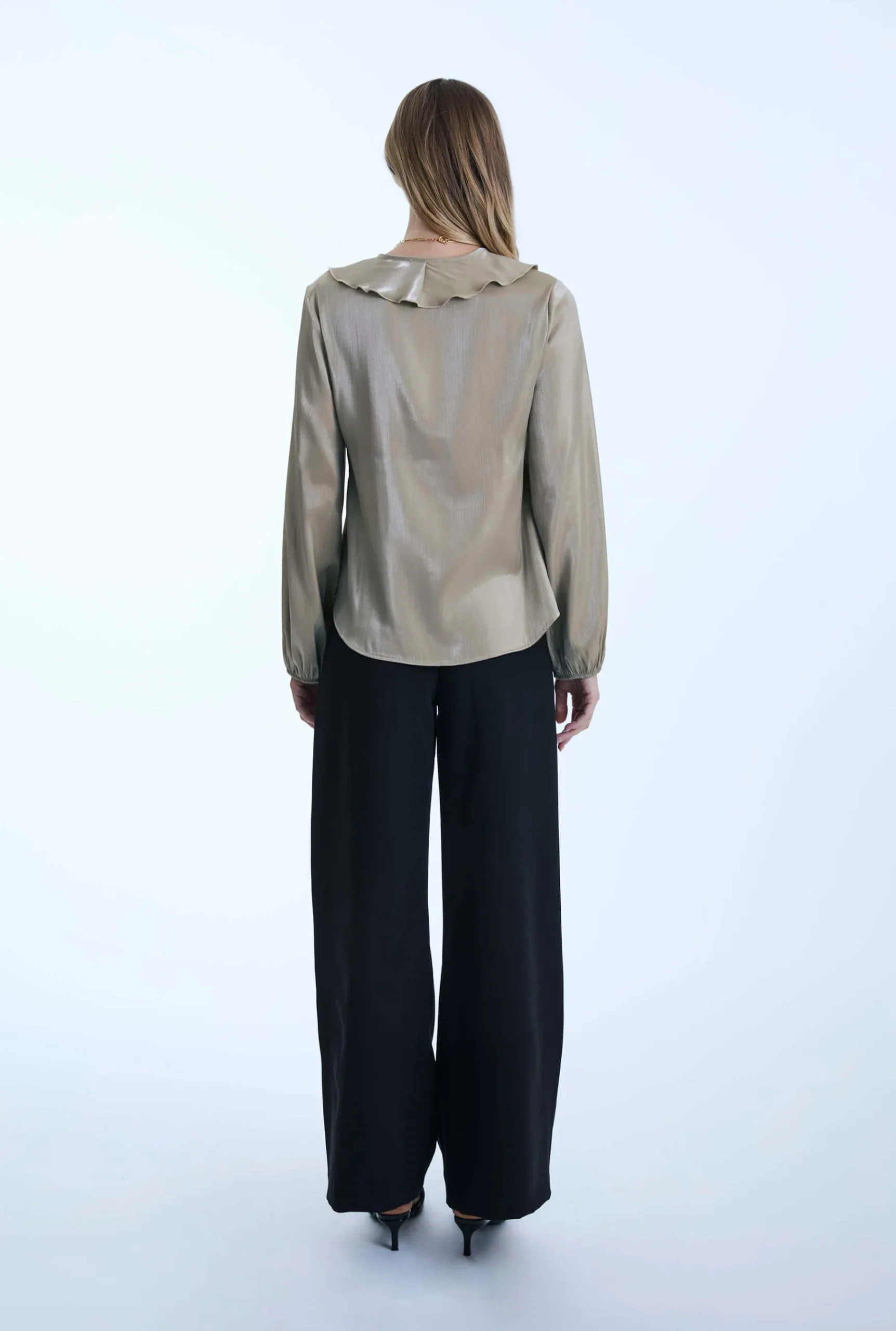 James Lakeland Sand Ruffled V-neck Blouse