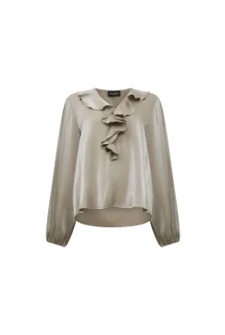 James Lakeland Sand Ruffled V-neck Blouse