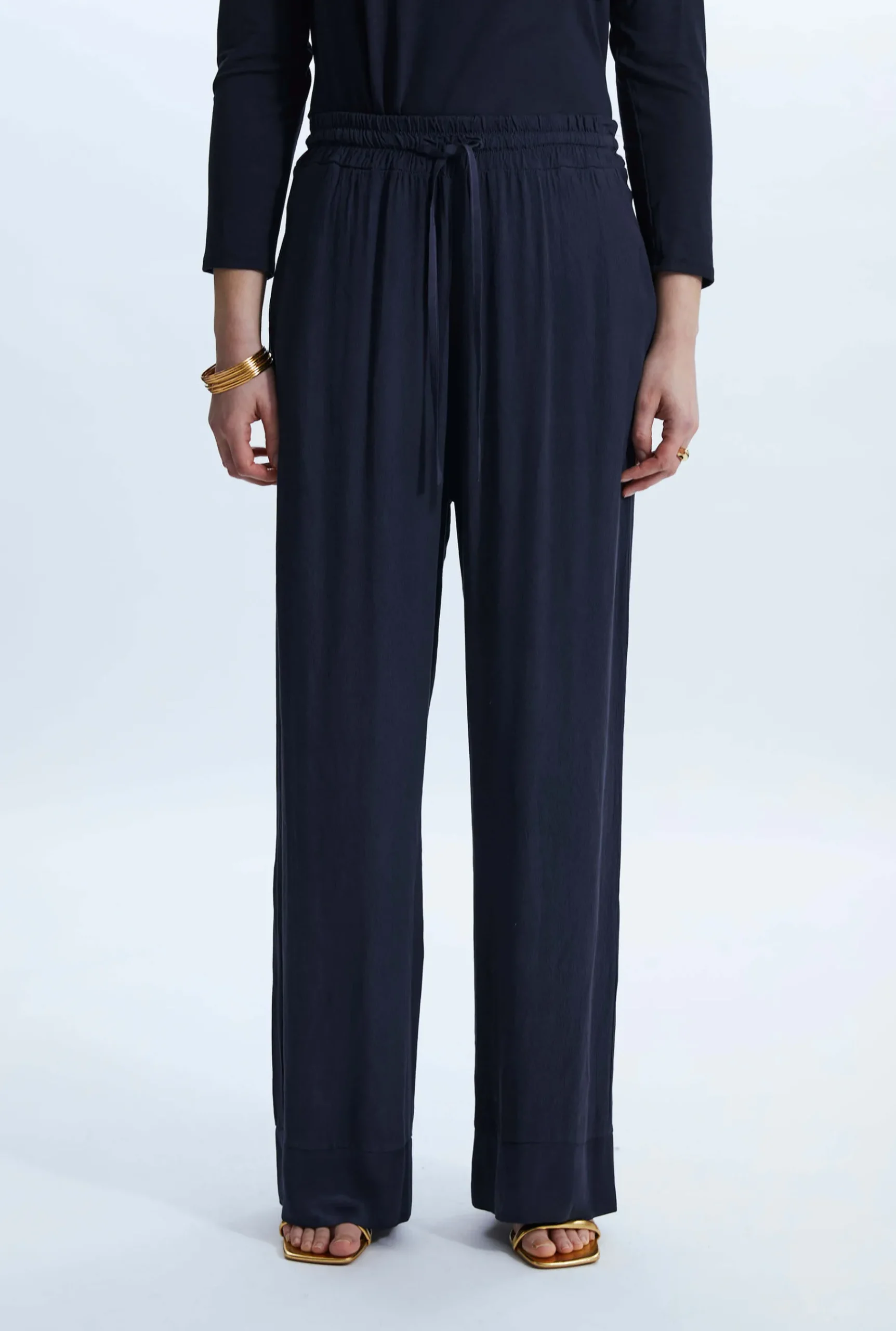 James Lakeland Satin Trim Wide Leg Joggers