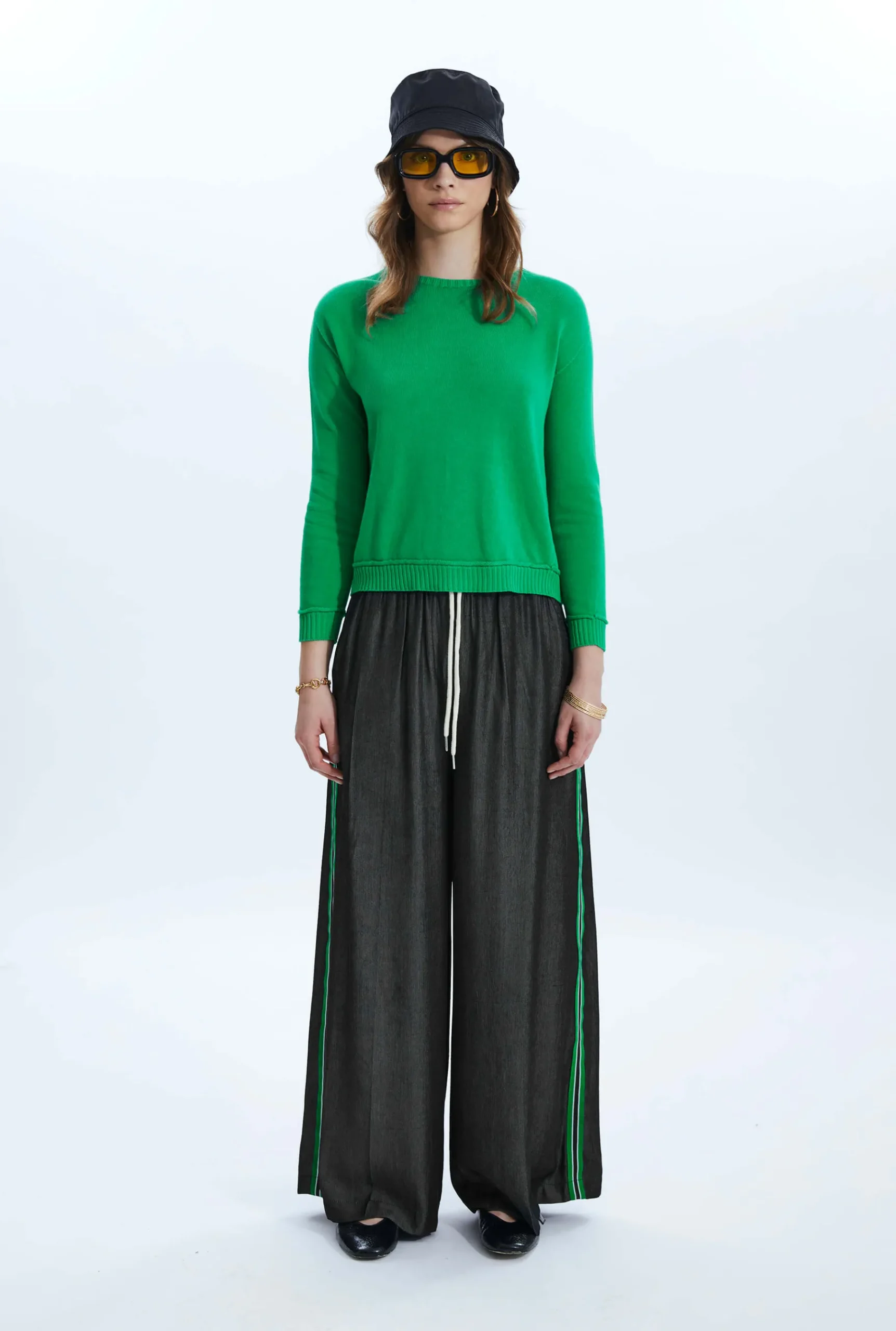 James Lakeland Scoop Neck Piped Edge Knit Green