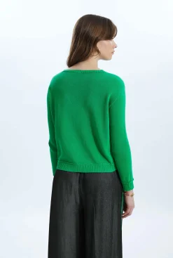 James Lakeland Scoop Neck Piped Edge Knit Green