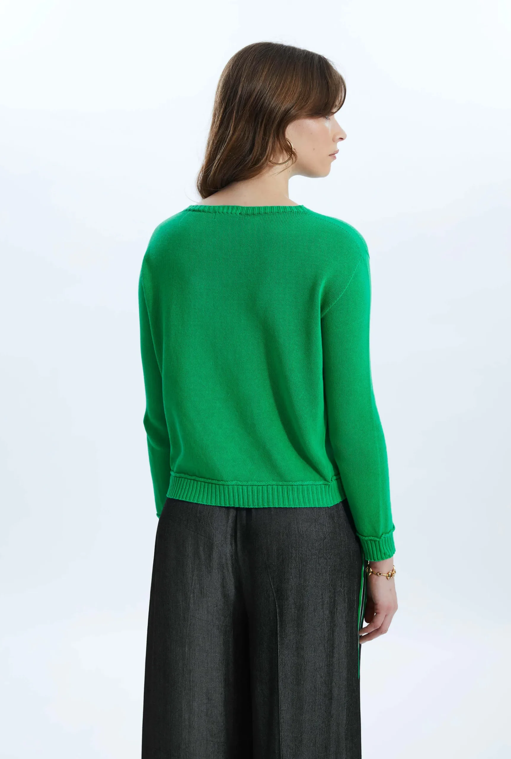 James Lakeland Scoop Neck Piped Edge Knit Green
