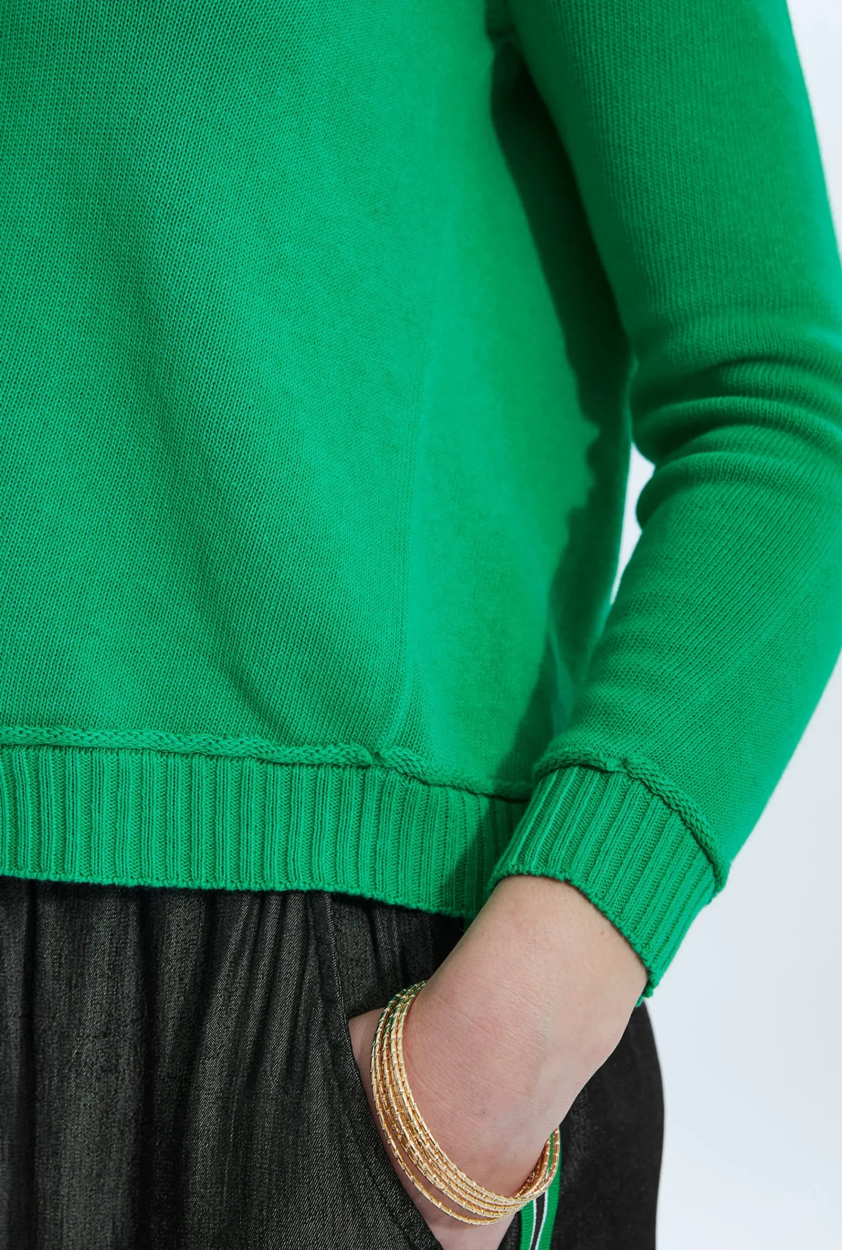James Lakeland Scoop Neck Piped Edge Knit Green