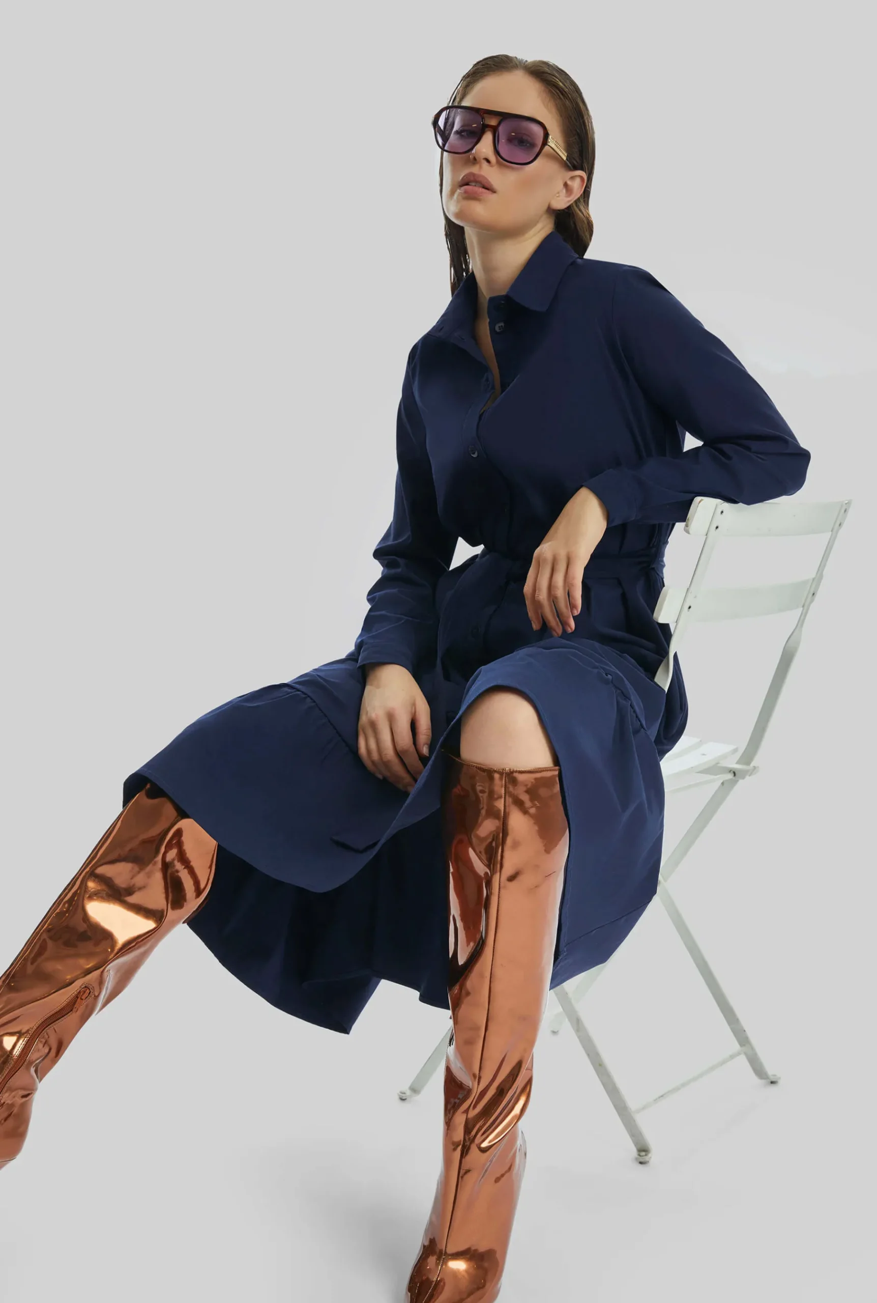 James Lakeland Shirt Collar Tiered Midi Dress