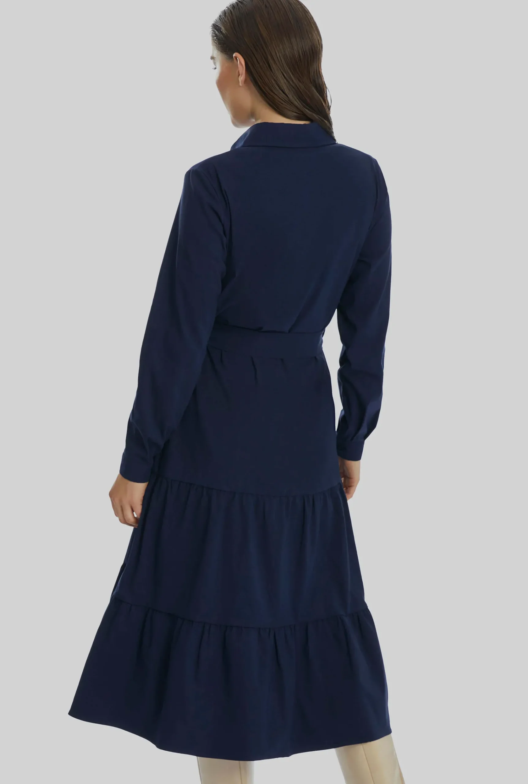 James Lakeland Shirt Collar Tiered Midi Dress