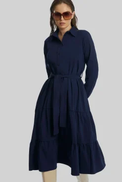 James Lakeland Shirt Collar Tiered Midi Dress