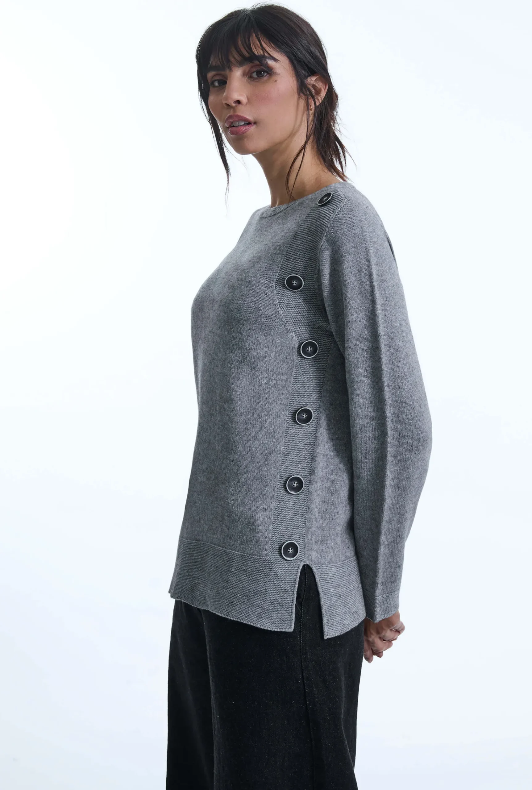 James Lakeland Side Button Grey Jumper