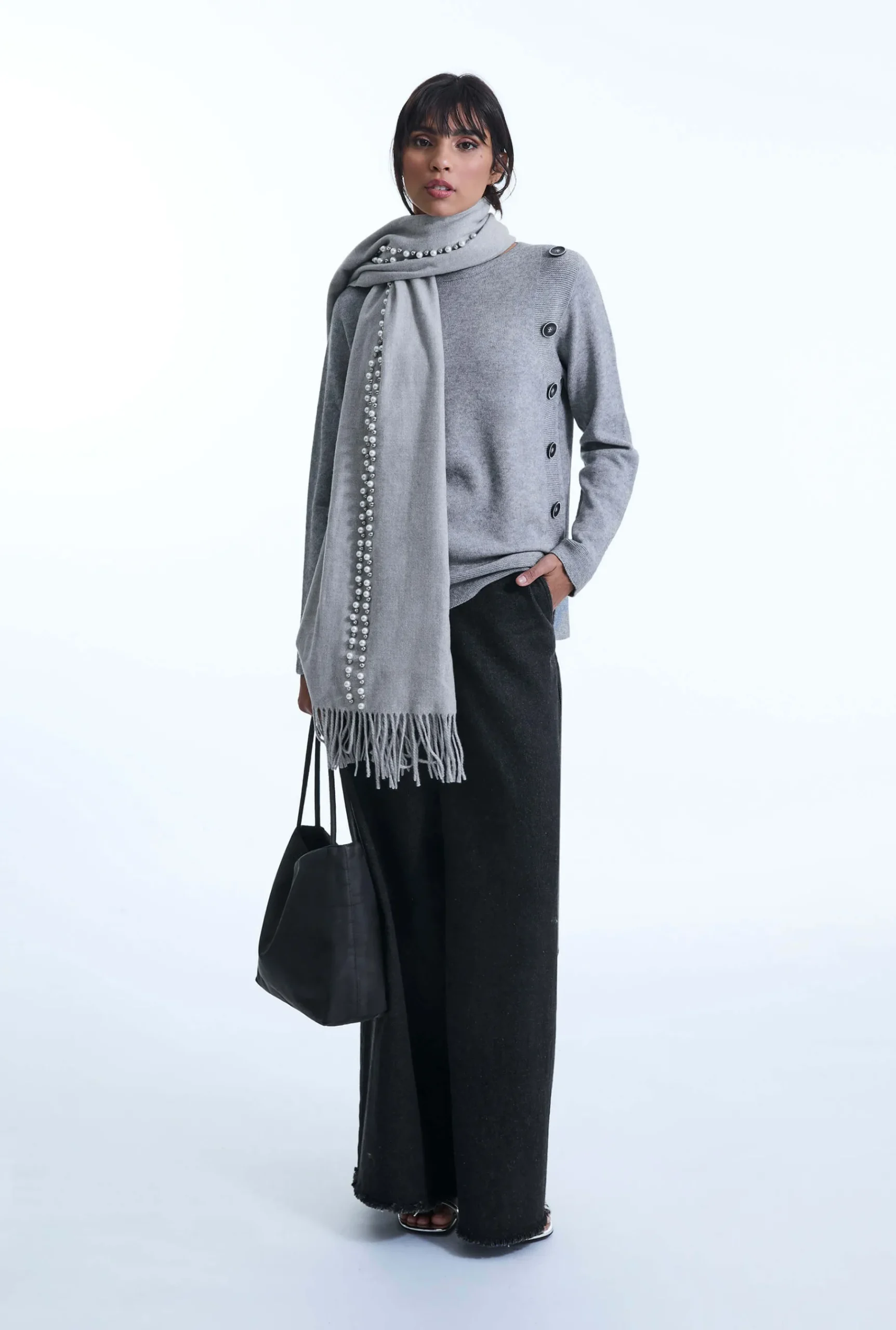 James Lakeland Side Button Grey Jumper