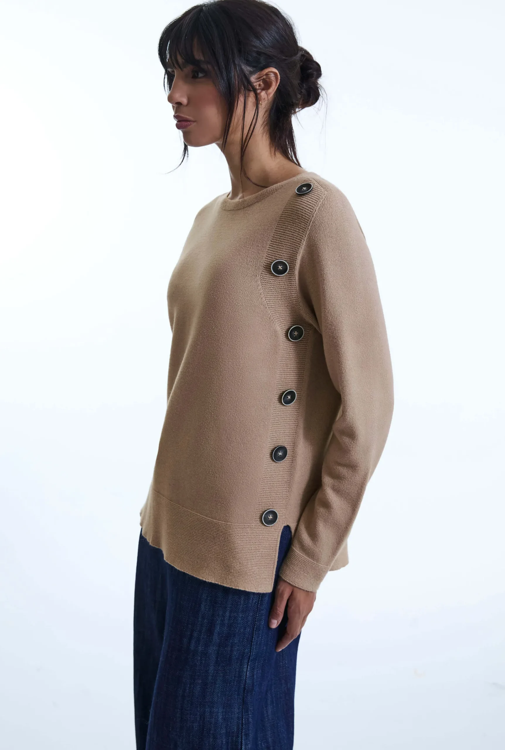 James Lakeland Side Button Taupe Jumper
