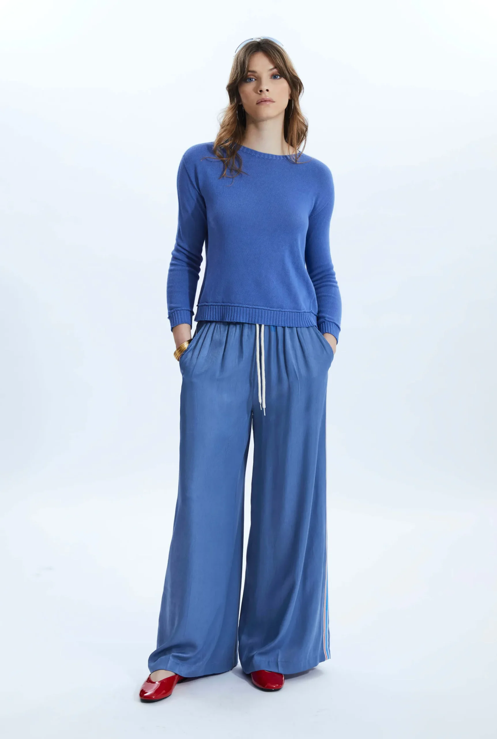 James Lakeland Side Stripe Wide Leg Trousers Denim