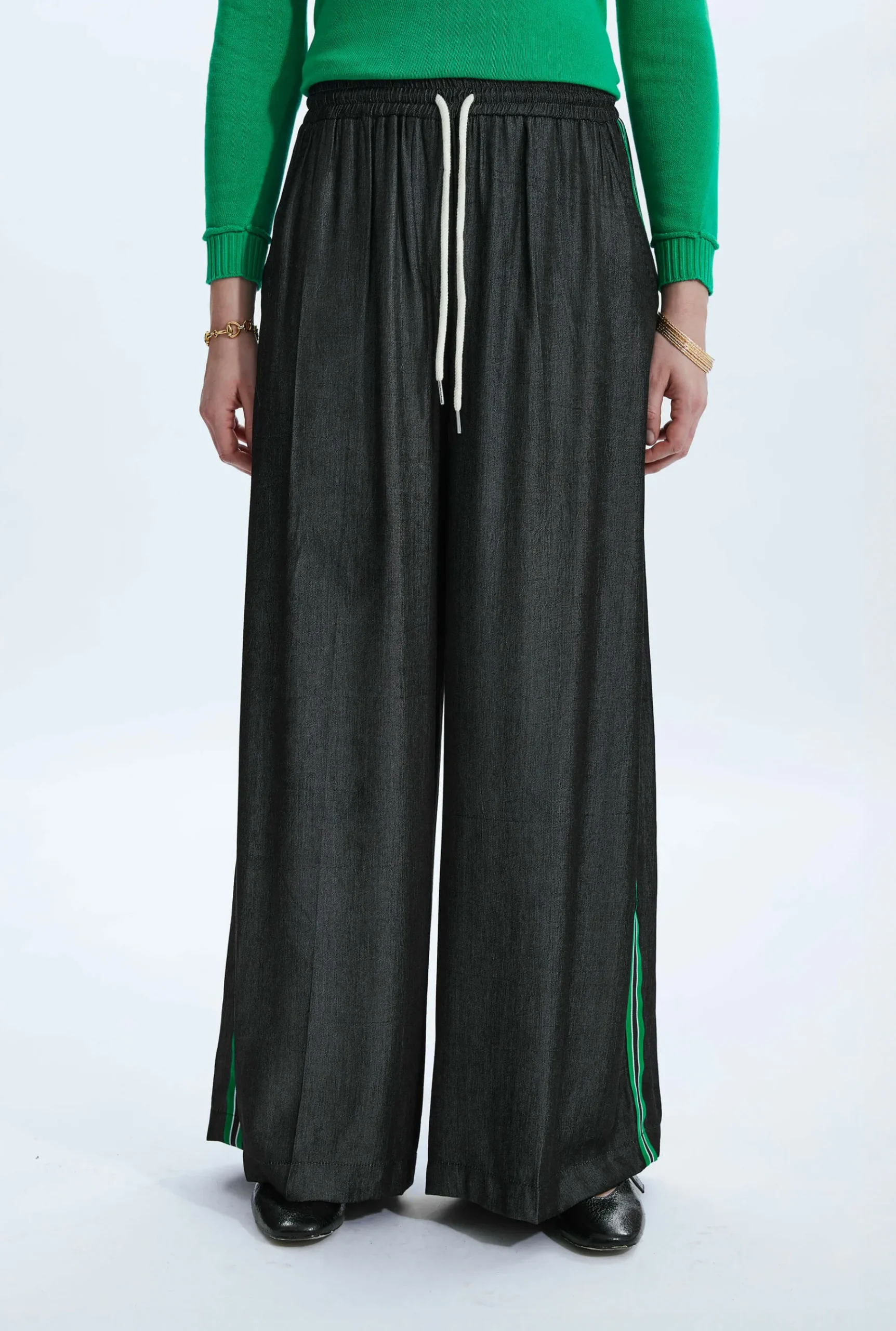 James Lakeland Side Stripe Wide Leg Trousers Black