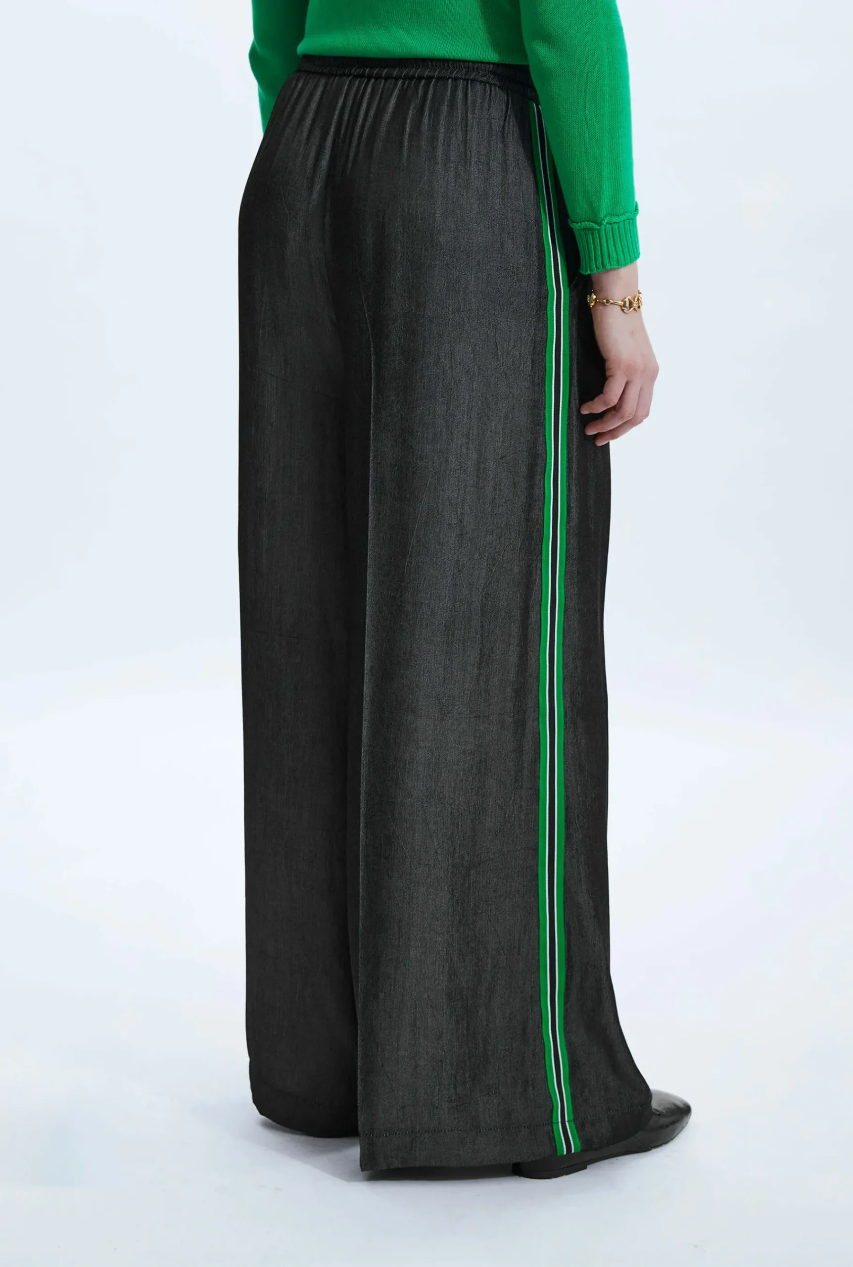 James Lakeland Side Stripe Wide Leg Trousers Black