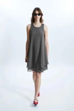 James Lakeland Sleeveless Wave Hem Dress Charcoal